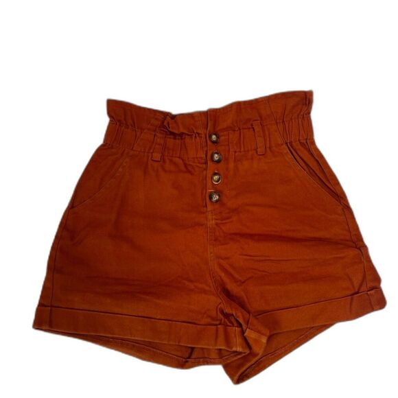 HyFve Orange Paperbag Waist High Waist Button Front Shorts Size Small - Picture 1 of 9